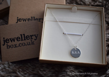 Sterling Silber Runder gravierbarer Anhänger Halskette 14-22 Zoll