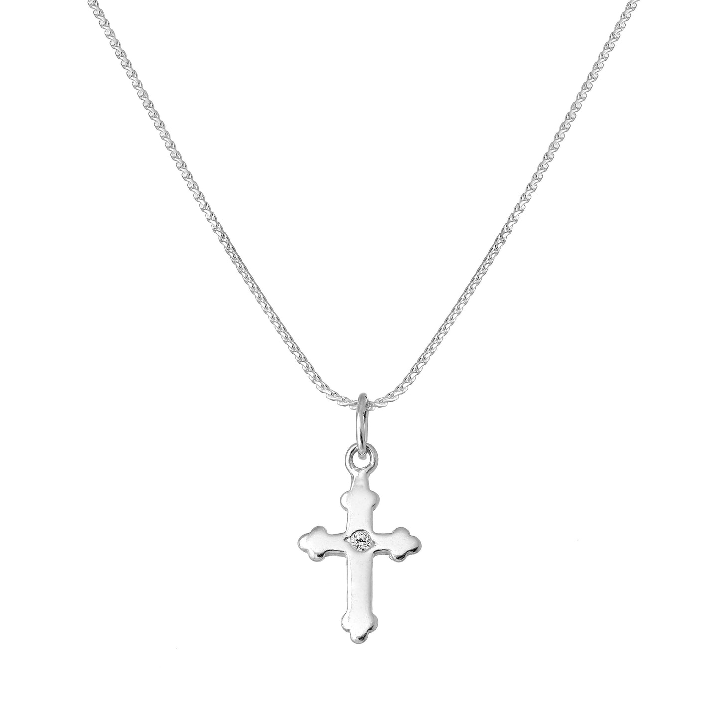 Kleine Halskette aus Sterlingsilber mit gotischem Kreuzanhänger und Zirkonia, 16–22 Zoll