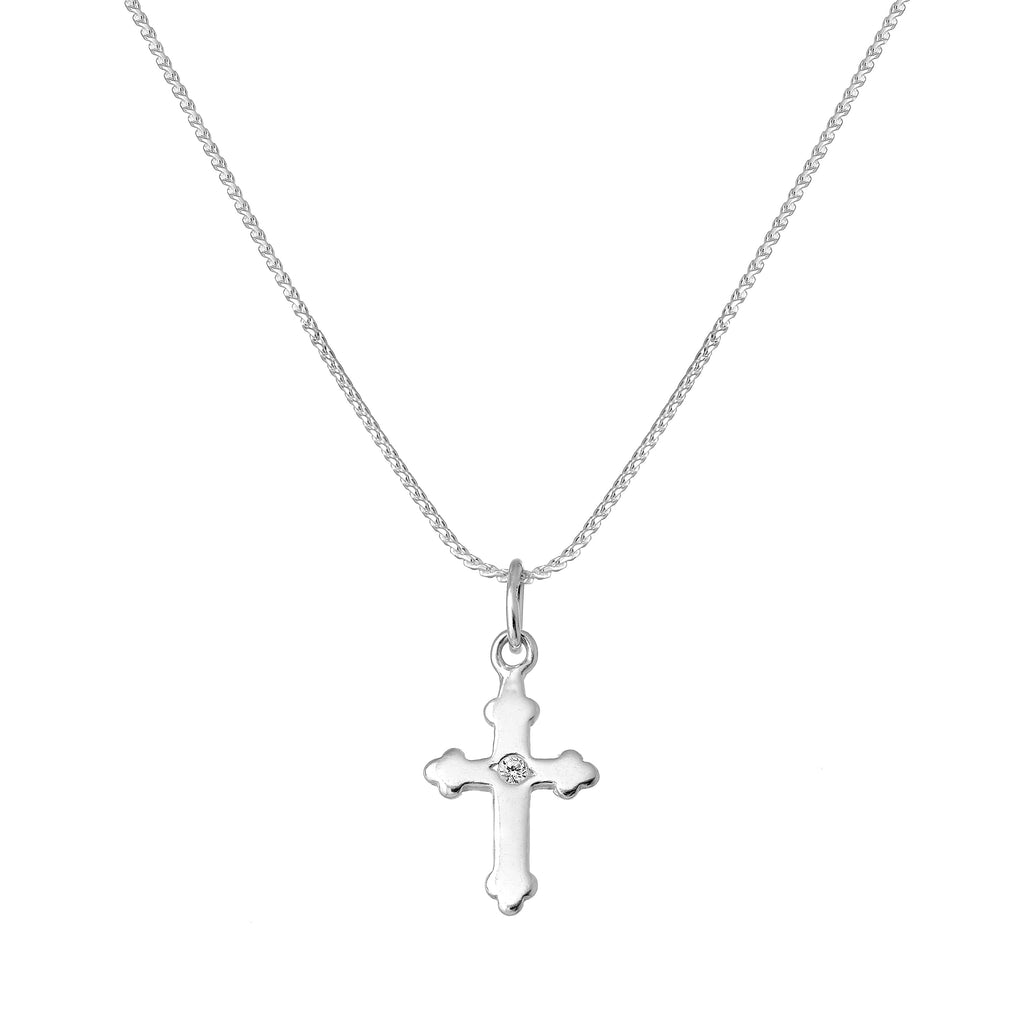 Kleine Halskette aus Sterlingsilber mit gotischem Kreuzanhänger und Zirkonia, 16–22 Zoll