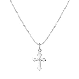 Kleine Halskette aus Sterlingsilber mit gotischem Kreuzanhänger und Zirkonia, 16–22 Zoll