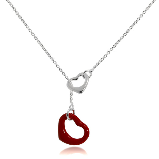 Sterlingsilber Rot Offen Herz Lariat Kette Halskette