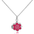 Kleines Medaillon aus Sterlingsilber und Emaille mit Blumenmotiv an einer 45 cm langen Kette