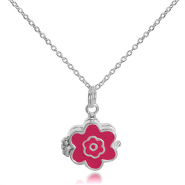 Kleines Medaillon aus Sterlingsilber und Emaille mit Blumenmotiv an einer 45 cm langen Kette