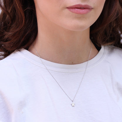 Sterlingsilber Stern Anhänger Halskette an 45,5cm Kette