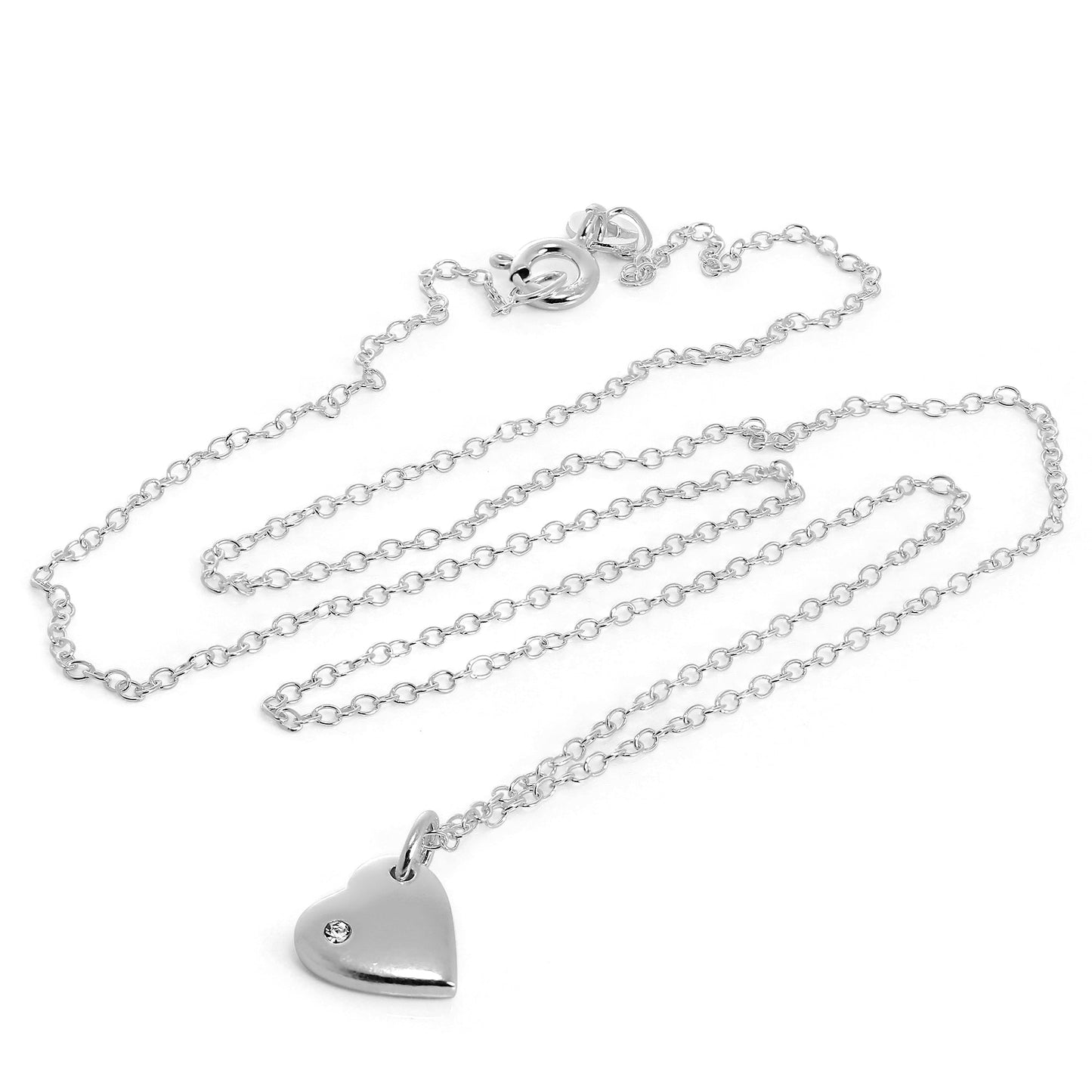 Sterlingsilber 45,5cm Belcher Kette Herz Halskette mit CZ Kristall