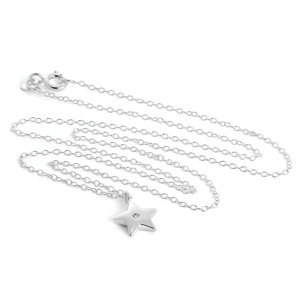 Sterlingsilber & CZ Kristall Stern Anhänger Halskette an 45,5 cm Kette