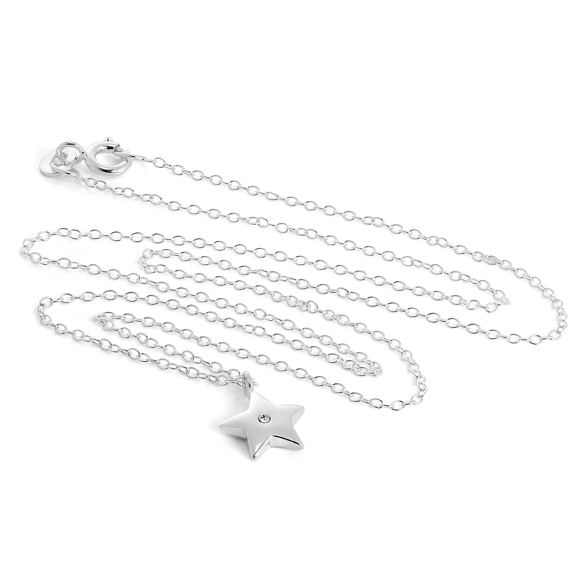 Sterlingsilber & CZ Kristall Stern Anhänger Halskette an 45,5 cm Kette
