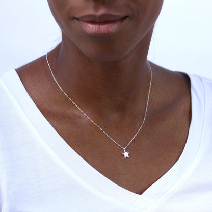 Sterlingsilber & CZ Kristall Stern Anhänger Halskette an 45,5cm Kette