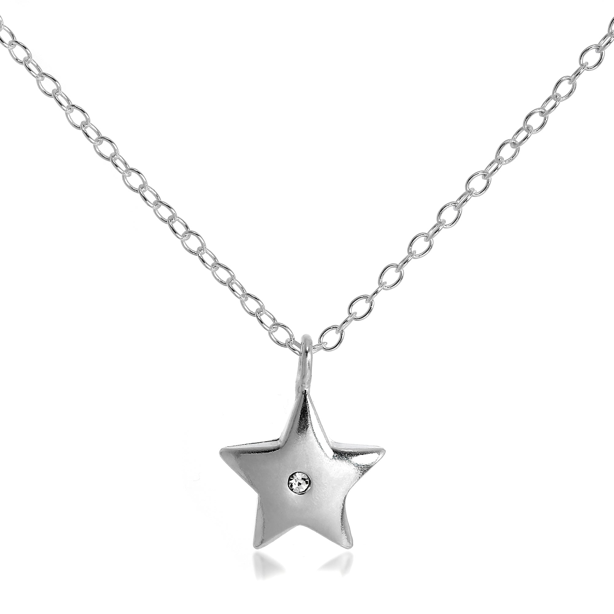 Sterlingsilber & CZ Kristall Stern Anhänger Halskette an 45,5 cm Kette