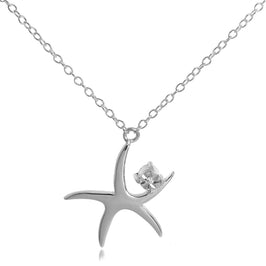 Sterlingsilber Seestern mit CZ Kristall Anhänger Halskette an 40,5 cm Kette