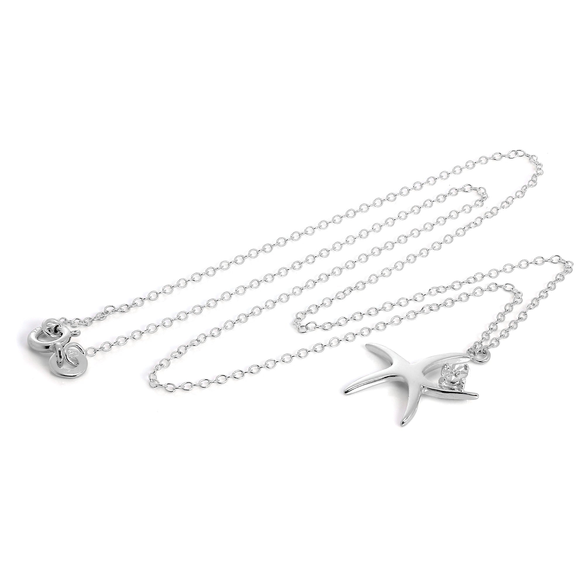 Sterlingsilber Seestern mit CZ Kristall Anhänger Halskette an 40,5 cm Kette