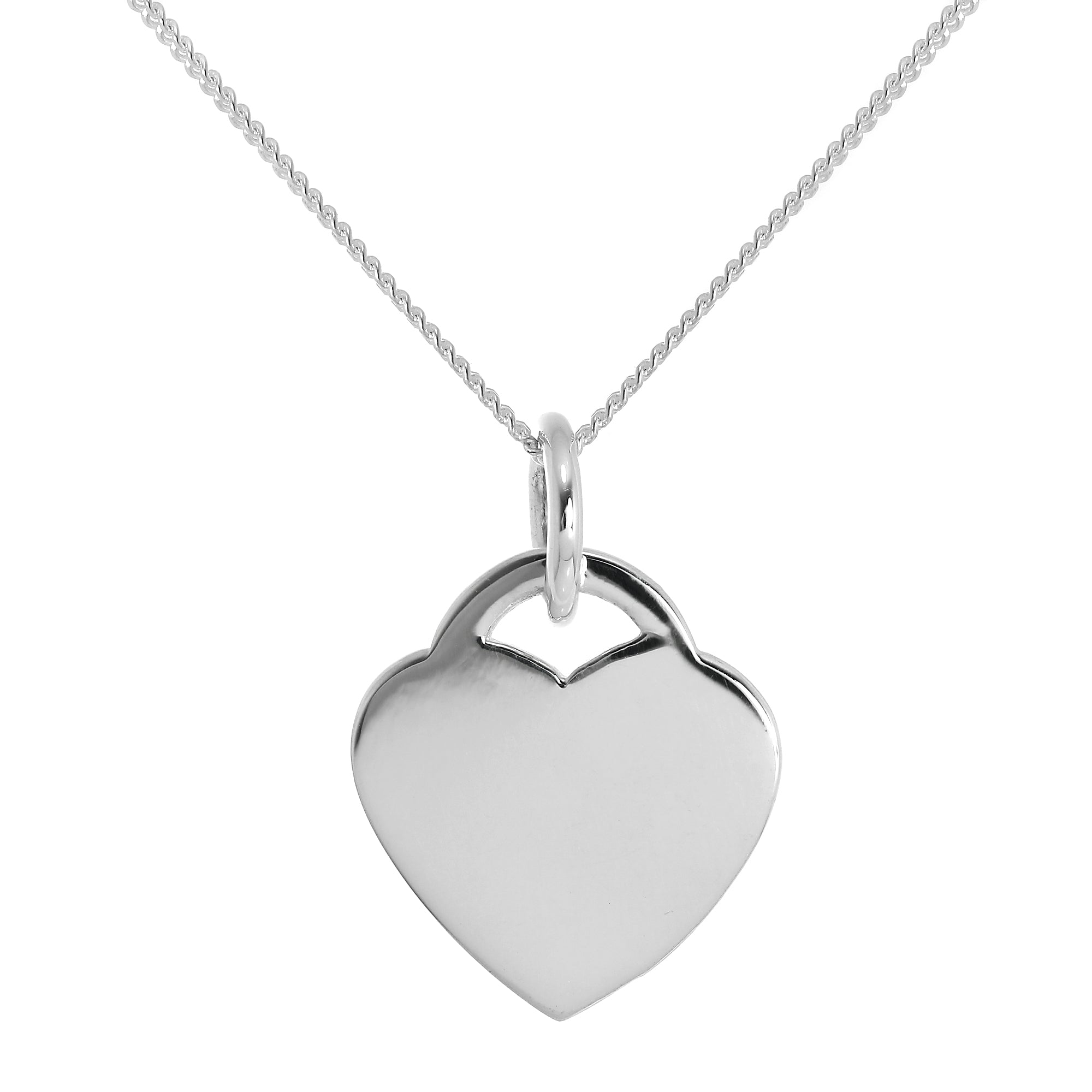 Großer Herzanhänger aus Sterlingsilber zum Gravieren 16–24 Zoll