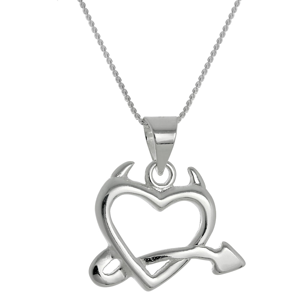 Große Halskette mit Anhänger aus Sterlingsilber in Form eines Teufelsherzens, 16–22 Zoll