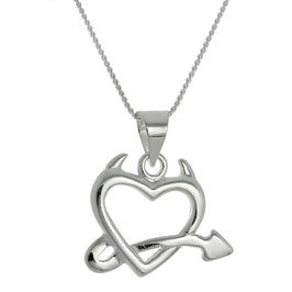 Große Halskette mit Anhänger aus Sterlingsilber in Form eines Teufelsherzens, 40–55 cm