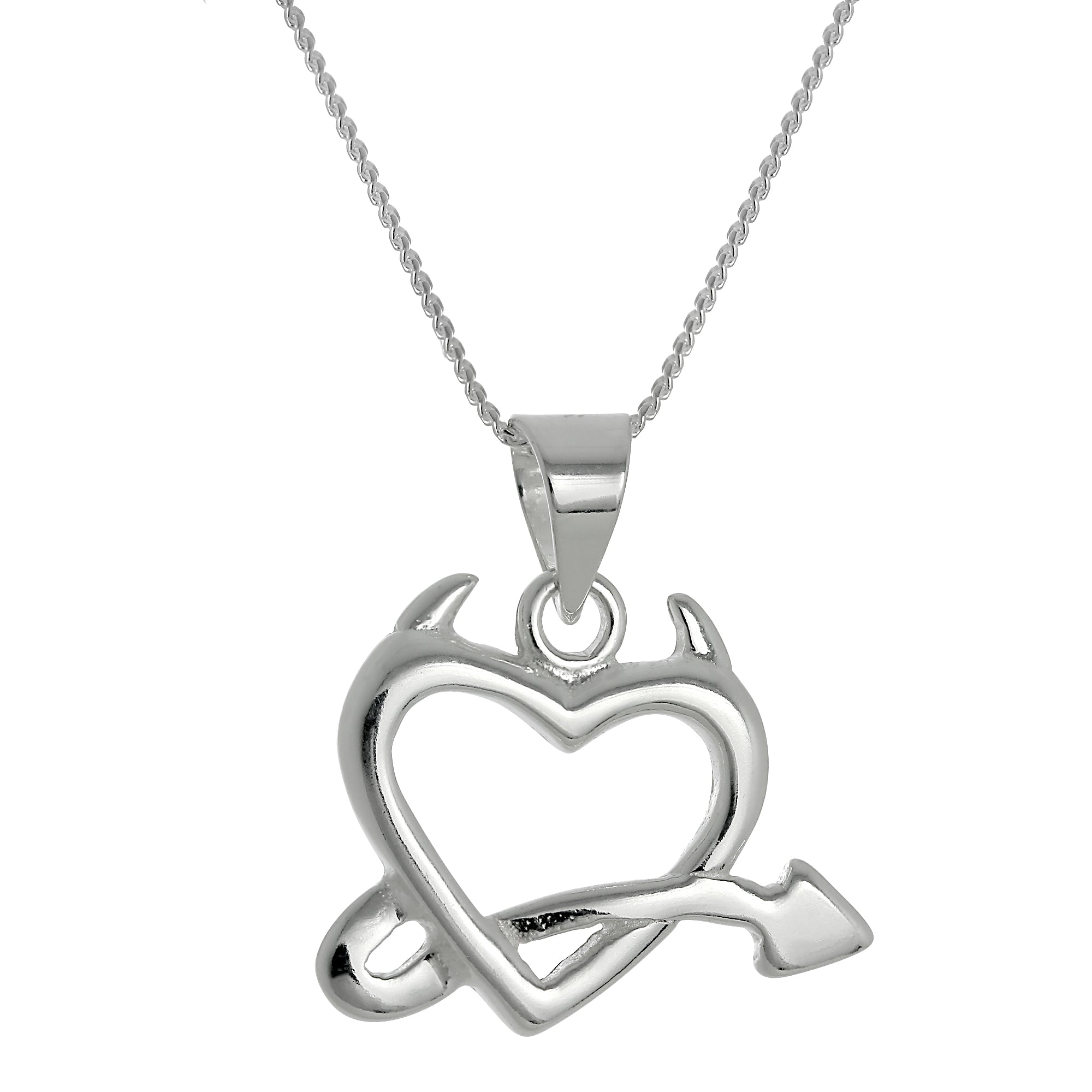 Große Halskette mit Anhänger aus Sterlingsilber in Form eines Teufelsherzens, 16–22 Zoll