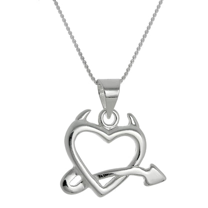 Große Halskette mit Anhänger aus Sterlingsilber in Form eines Teufelsherzens, 16–22 Zoll