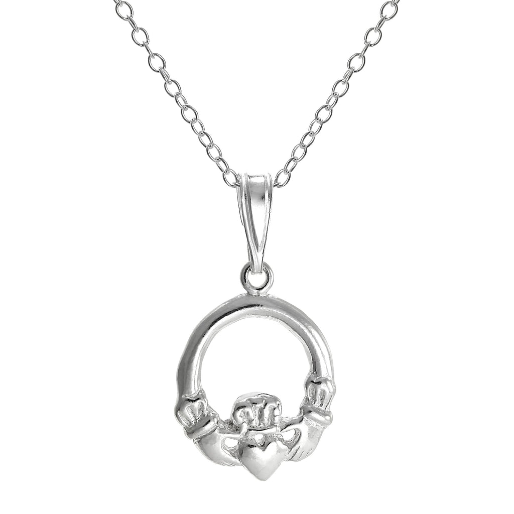Sterlingsilber Rund Claddagh Anhänger Halskette an 45,5 cm Kette