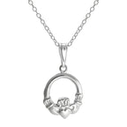 Sterlingsilber Rund Claddagh Anhänger Halskette an 45,5 cm Kette
