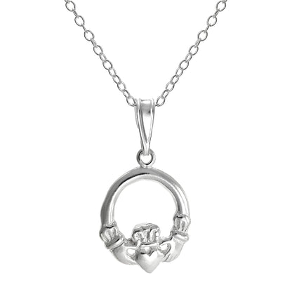 Sterlingsilber Rund Claddagh Anhänger Halskette an 45,5cm Kette