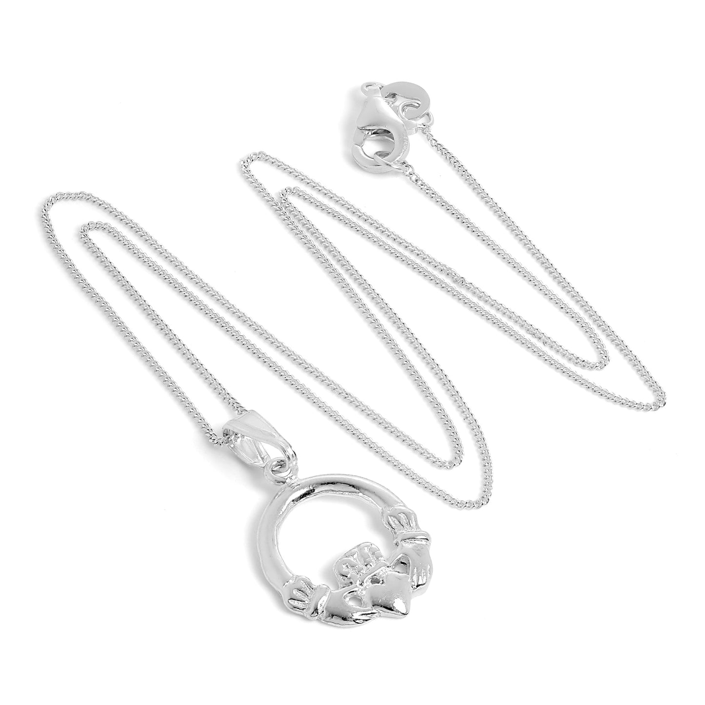 Sterlingsilber Rund Claddagh Anhänger Halskette an 45,5cm Kette