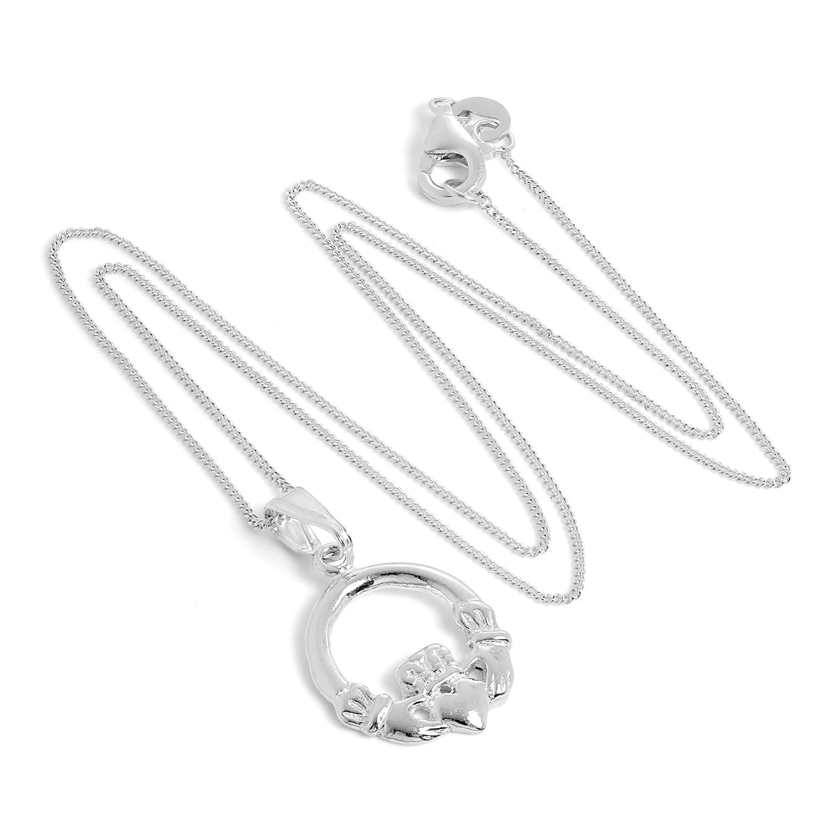 Sterlingsilber Rund Claddagh Anhänger Halskette an 45,5 cm Kette
