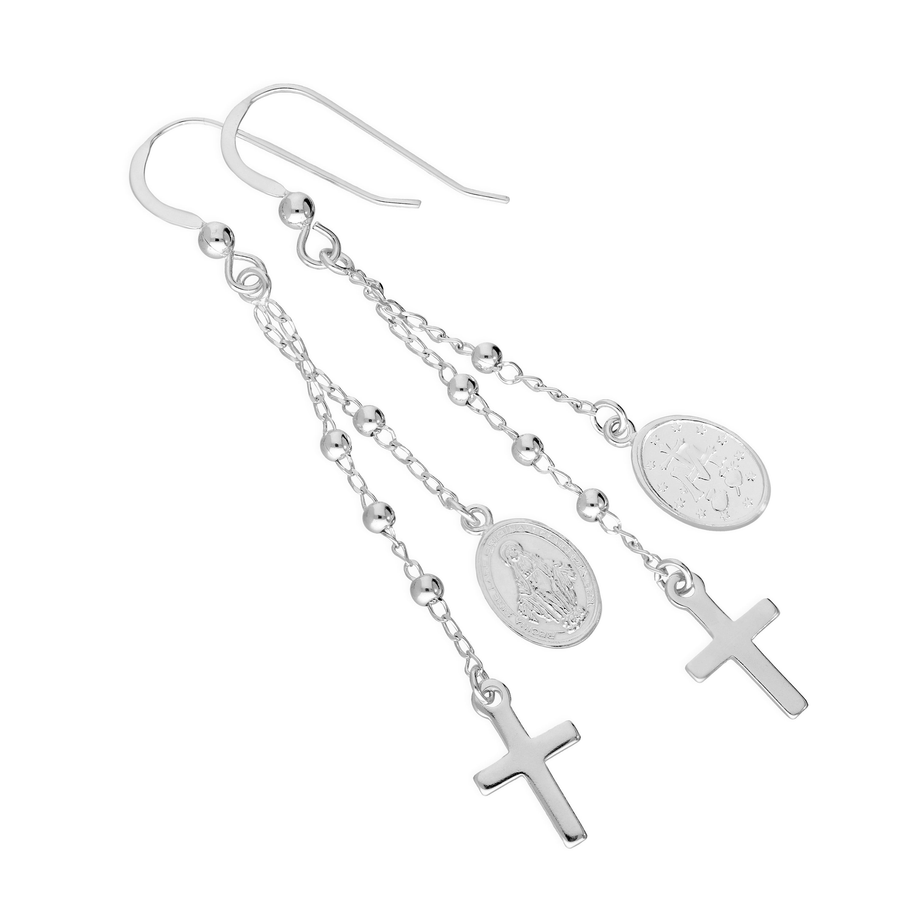 Sterlingsilber Kreuz & Wundertätige Medaille Baumel Ohrhänger