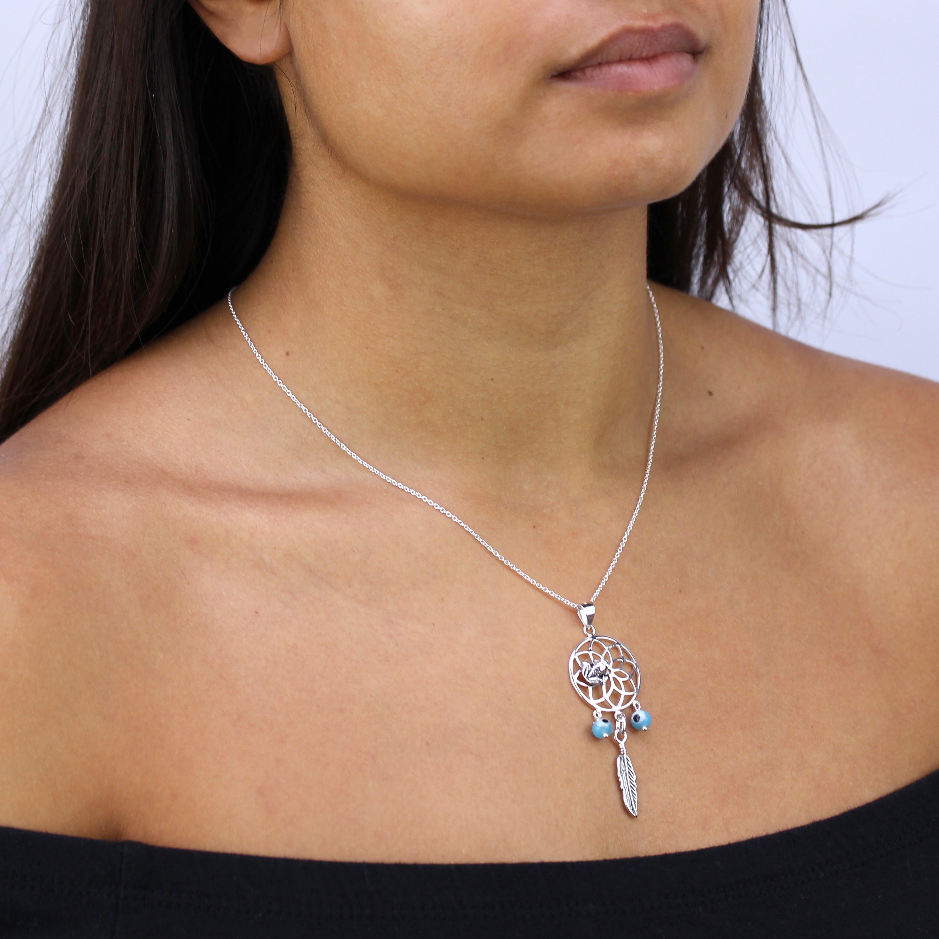 Große Sterlingsilber Traumfänger Halskette an Kette