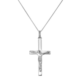 Schwere Halskette aus Sterlingsilber mit Kreuzanhänger, 40–56 cm
