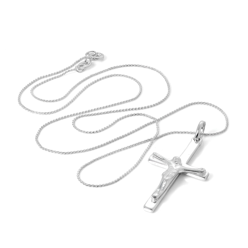 Schwere Halskette aus Sterlingsilber mit Kreuzanhänger, 40–56 cm