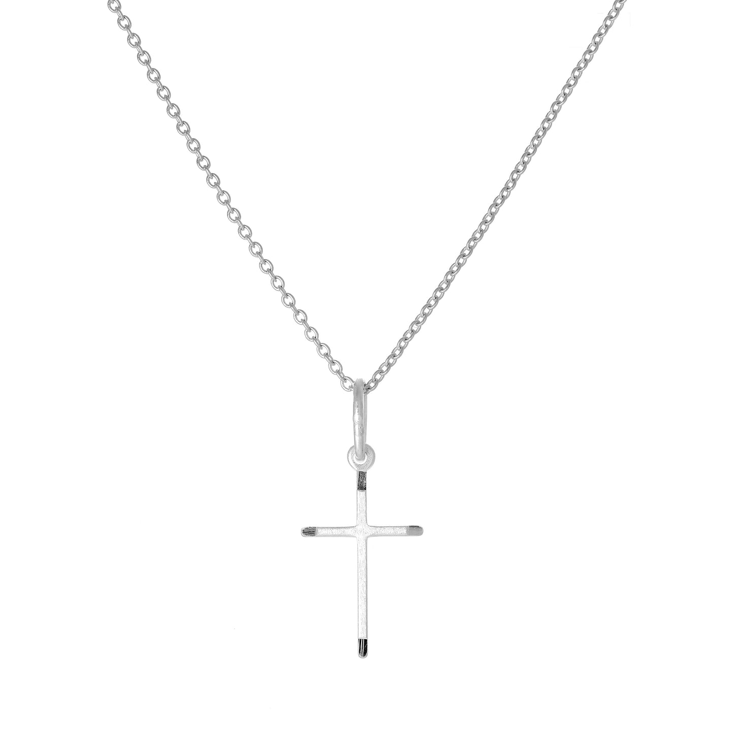 Halskette aus Sterlingsilber mit mattem und poliertem Kreuzanhänger, 40–56 cm