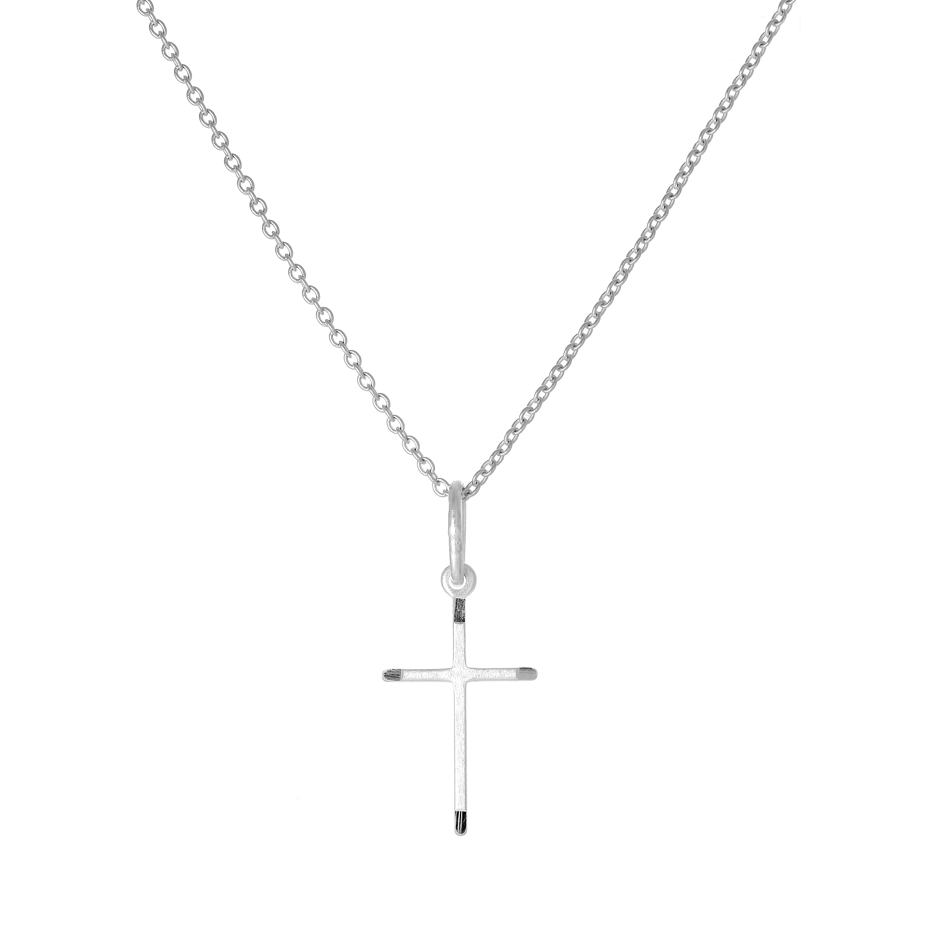 Halskette aus Sterlingsilber mit mattem und poliertem Kreuzanhänger, 40–56 cm