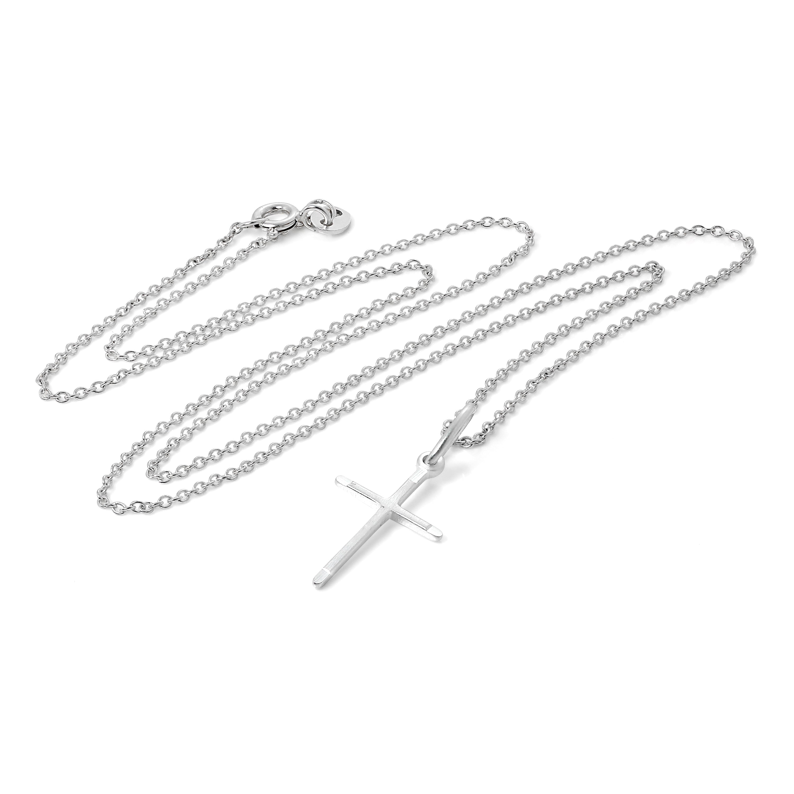 Halskette aus Sterlingsilber mit mattem und poliertem Kreuzanhänger, 40–56 cm