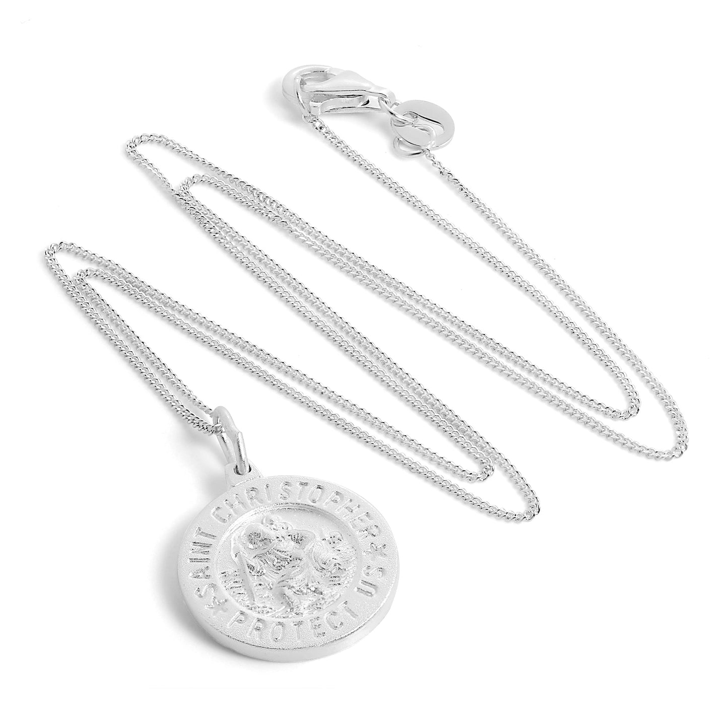 Mattes Sterlingsilber-Anhänger mit St.-Christophorus-Medaille, 40–56 cm