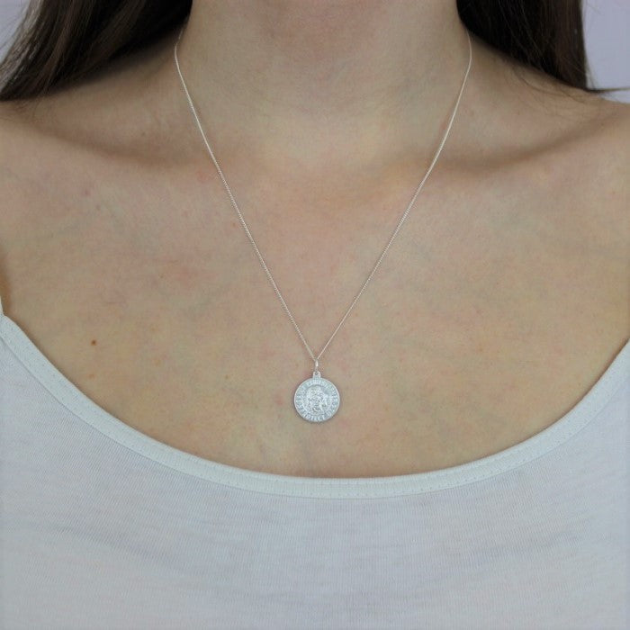 Mattes Sterlingsilber-Anhänger mit St.-Christophorus-Medaille, 40–56 cm