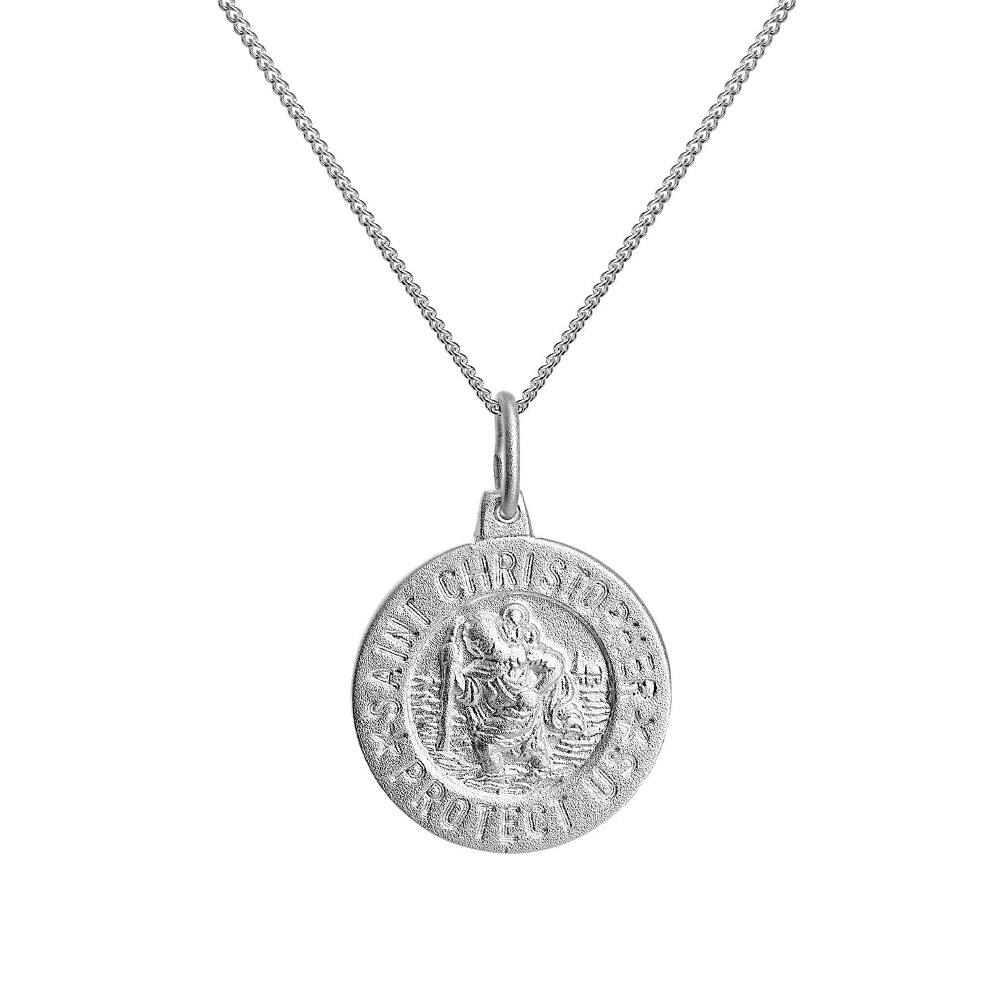 Mattes Sterlingsilber-Anhänger mit St.-Christophorus-Medaille, 40–56 cm