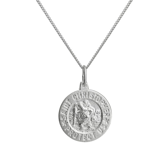 Mattes Sterlingsilber-Anhänger mit St.-Christophorus-Medaille, 40–56 cm