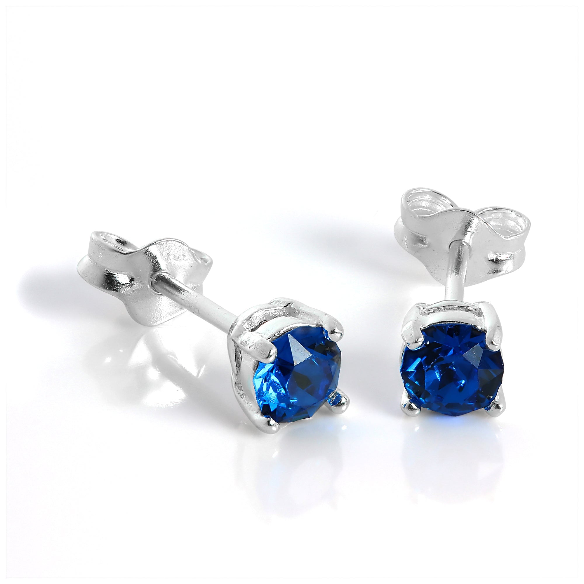 Sterlingsilber & 4 mm Quadrat Blau Capri Quartz Ohrstecker