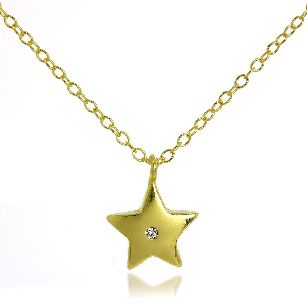 Vergoldet Sterlingsilber & CZ Kristall Stern Anhänger Halskette an 45,5 cm Kette