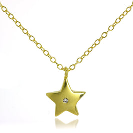 Vergoldet Sterlingsilber & CZ Kristall Stern Anhänger Halskette an 45,5 cm Kette