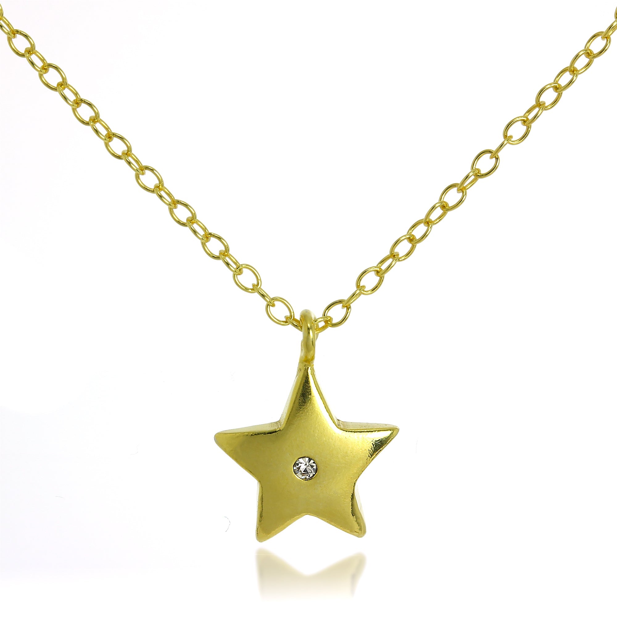 Vergoldet Sterlingsilber & CZ Kristall Stern Anhänger Halskette an 45,5 cm Kette