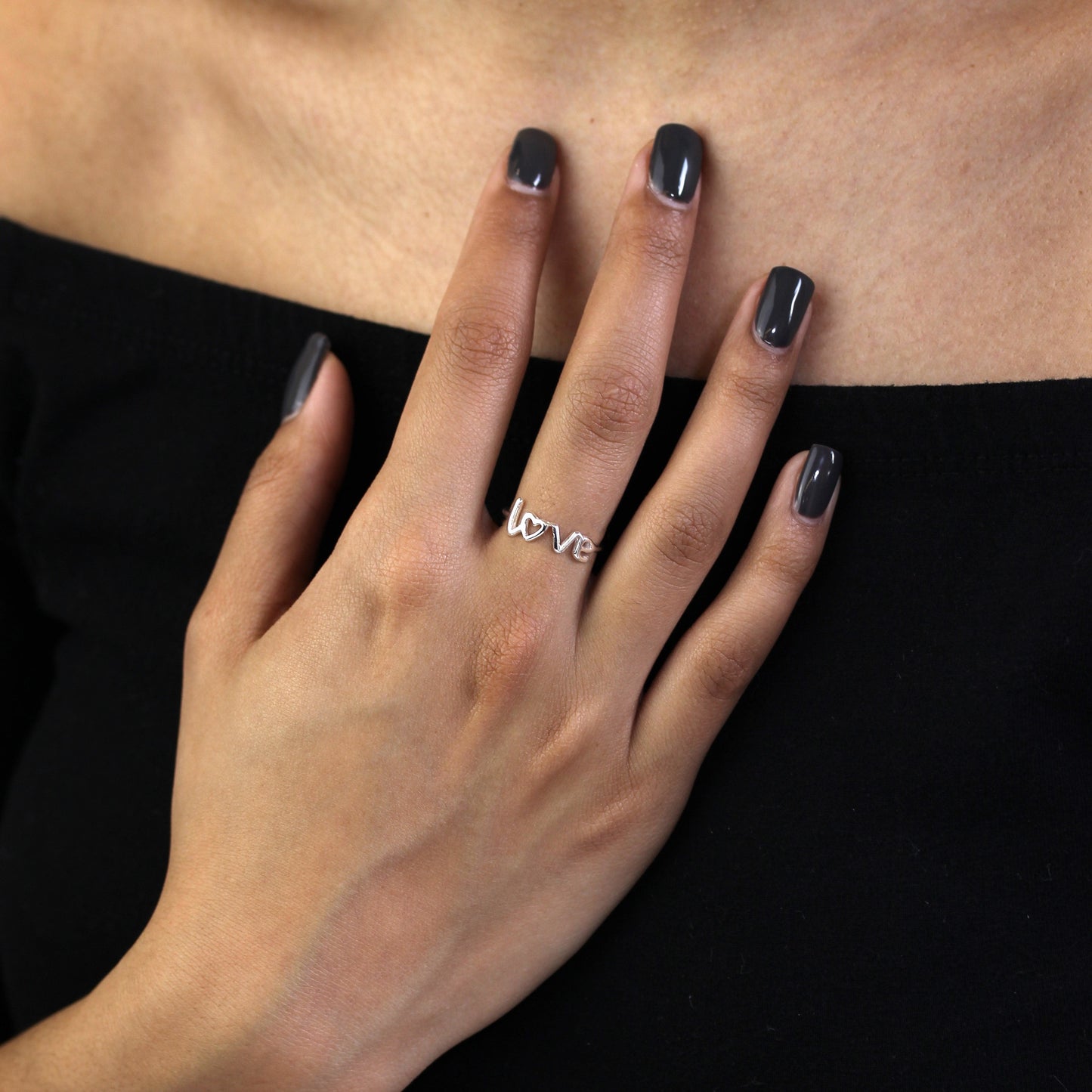 Sterling Silber Love Heart Ring Größe I - W