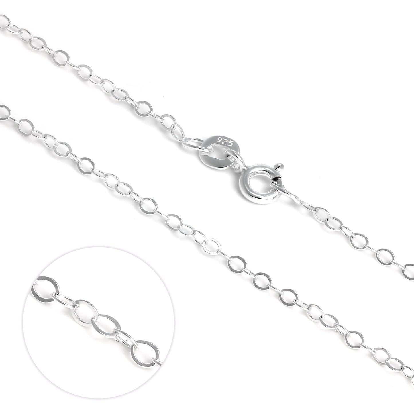 Leichte flache Kabelkette aus Sterlingsilber, 40–56 cm