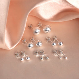 Gebürstete Sterlingsilber Kugelohrringe 3 mm - 10 mm