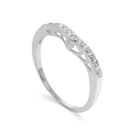 Sterlingsilber- und CZ-Kristall-Wishbone-Ring mit Herzen Größe I – W