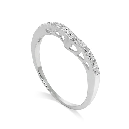 Sterling-Silber- und CZ-Kristall-Wishbone-Ring mit Herzen Größe I – W
