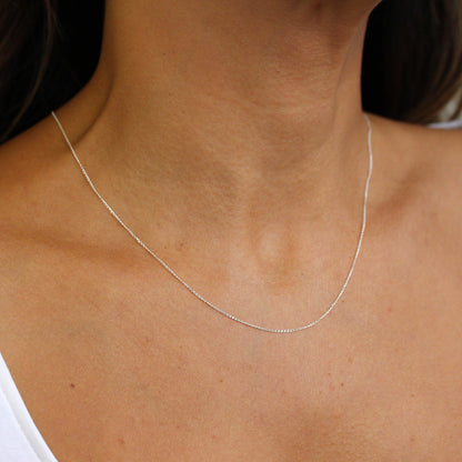 Lange Kette aus Sterlingsilber mit Diamantschliff 14–22 Zoll