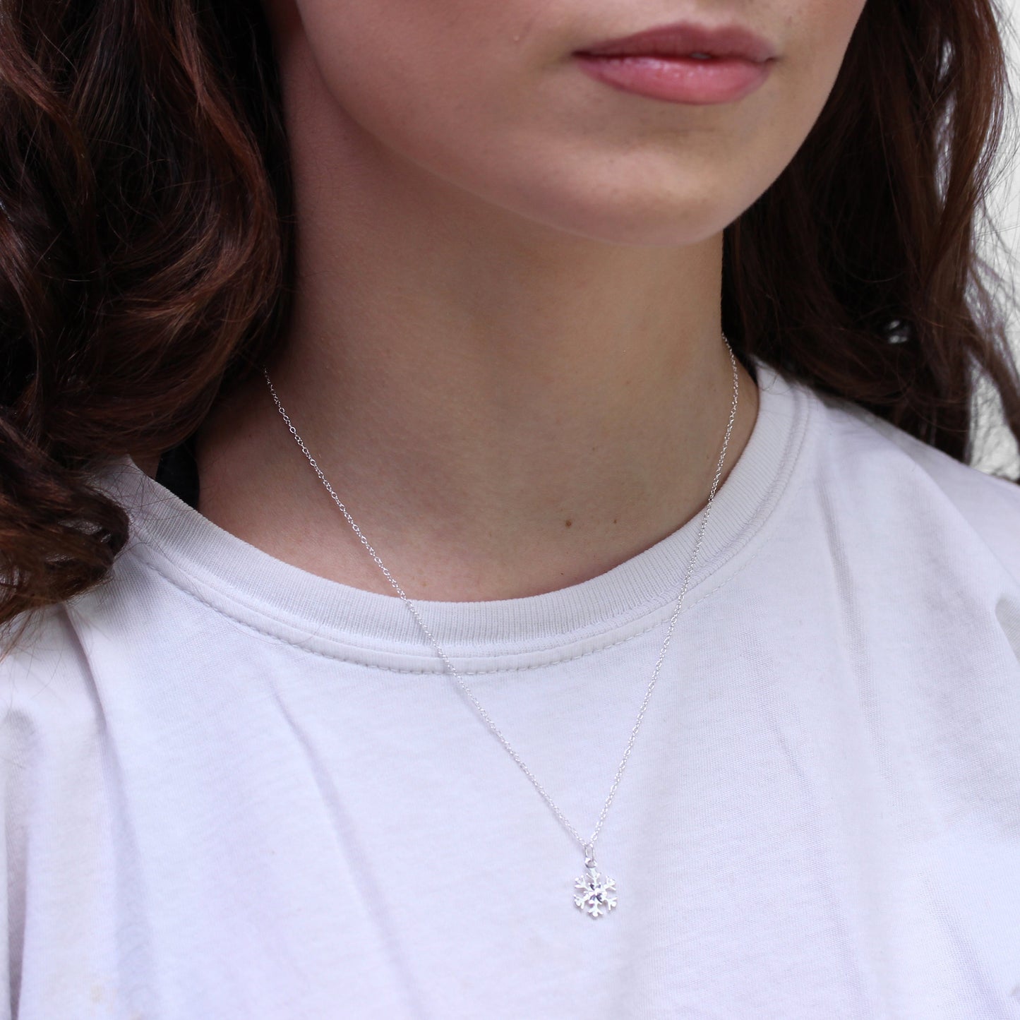 Sterlingsilber 45,5cm Diamantschliff Schneeflocke Halskette