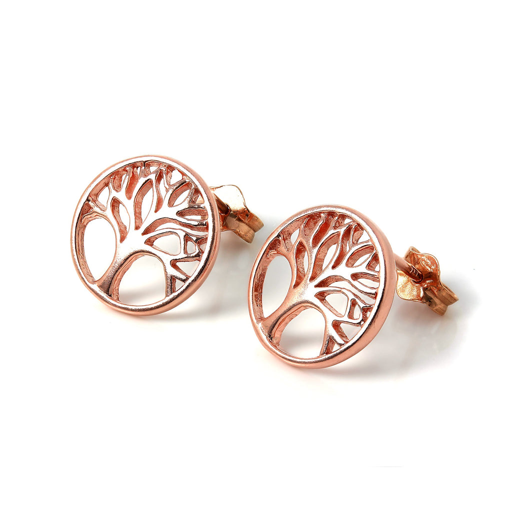 Rosévergoldet Sterlingsilber Baum des Lebens Ohrstecker