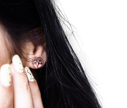 Rosévergoldet Sterlingsilber Baum des Lebens Ohrstecker