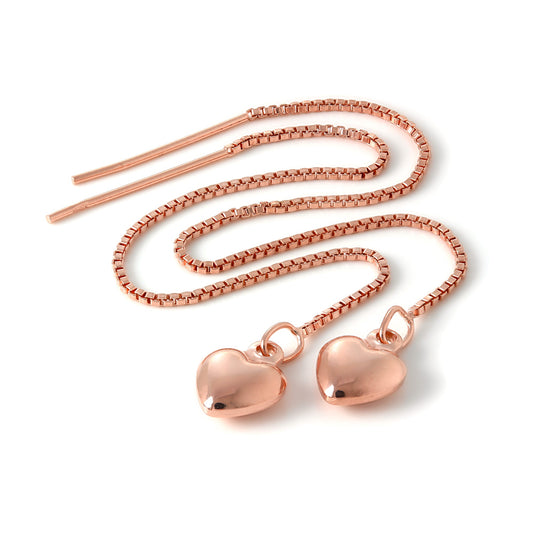 Rosévergoldet Sterlingsilber Geschwollenes Herz Durchzieher Ohrringe